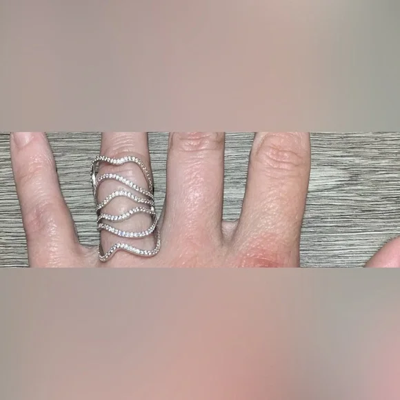 Italian Silver Sterling Silver Free-Form Crystal Full Finger Cage Ring, Size 5 - Picture 7 of 8